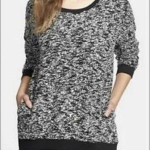 Lucky Lotus Black and White Nubby Textured Oversized Crewneck Sweater